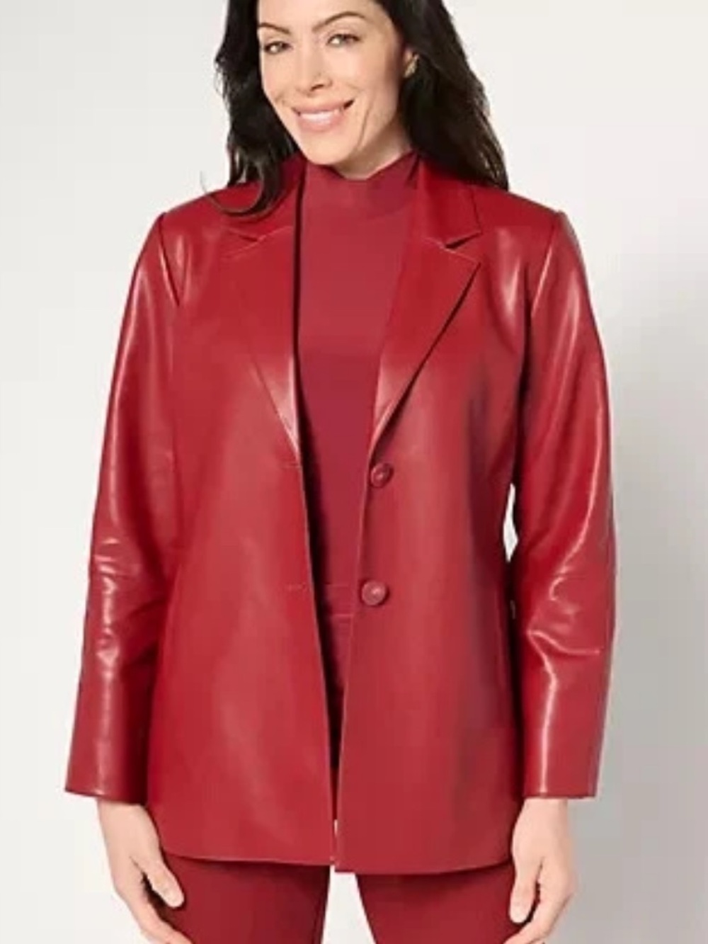 Dennis Basso L Women’s vegan Leather Women's Cherry Red Blazer Jacket